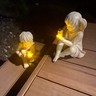 Resin Children Statue Solar Power Lighted Boy Girl Shape Garden Decor Sculpture