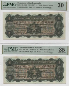 Commonwealth of Australia R26 - 1 pound  CONSECUTIVE PAIR 1927 VF CRISPY