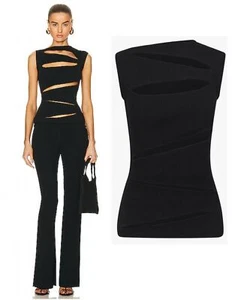 CHRISTOPHER ESBER XL Schwarz Slash Cutout Rippstrick Top Neu mit Etikett - Bild 1 von 10