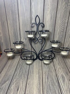 Black Metal Scroll Wall Art Candle Holder 12” x 17” - Picture 1 of 11