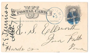 Scott UX5 1880 Belmond Iowa Blue CDS Fancy Cork Cancel Wedges Postal Card - Picture 1 of 2