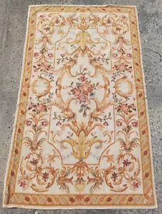 Vintage French Needle Point Handmade Floral Multicolor Wool Rug Carpet 143x85cm - Picture 1 of 15
