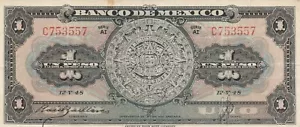 Mexico: $1 Peso Azteca 12 V 1948 Banco de Mexico. - Picture 1 of 2