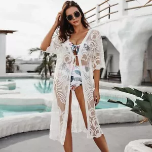 Unique White Lace Embroidered One Size Beachwear Swim Cover Up - Picture 1 of 9