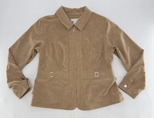 NWT Christopher & Banks Khaki Brown Corduroy Zip Blazer Jacket Sz L Preppy Ofc - Picture 1 of 11