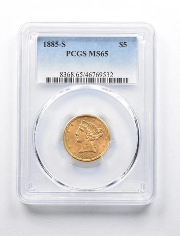 MS65 1885-S $5 Liberty Head Gold Half Eagle PCGS *1360 Cover