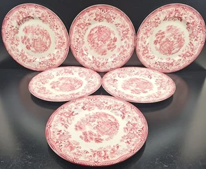(6) Royal Staffordshire Tonquin Red Pink Dinner Plates Set Vintage Cliff MCM Lot - Picture 1 of 24