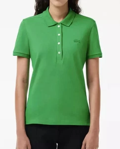 Lacoste Ladies Slim Fit Stretch Mini Pique Polo Shirt in Green Size 40 - Picture 1 of 1