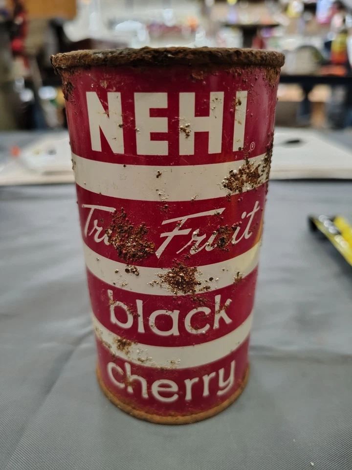 NEHI Black Cherry (fruta verdadeira) vintage, lata de refrigerante colecionável flattop "Mira can tm" - Imagem 1 de 4