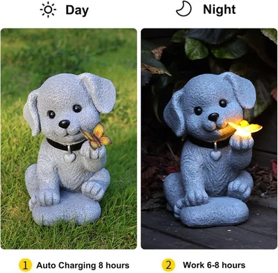 Solar Garden Decor Dog Statue with Butterfly Light Solar Lights Outdoor Ornament - Image 1 of 4