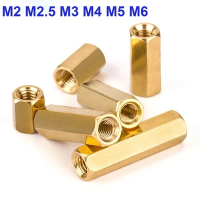M2 M2.5 M3 M4 M5 M6 Metric Hex Long Coupling Nut with Brass DIN 6334 - Image 1 of 4