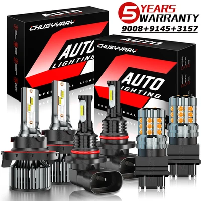 9008+9145+3157 Combo LED Headlight Hi/Lo Beam +Fog Light +Turn Signal Bulbs - Image 1 of 4