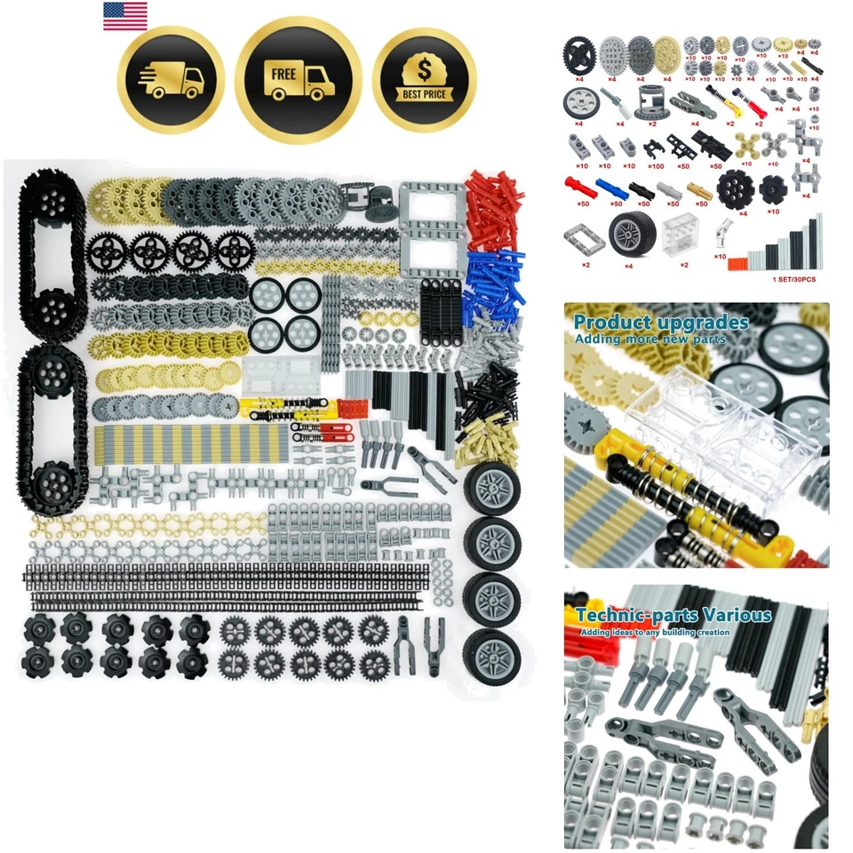 Technic Parts Gears Axles Pins Shock Absorber Steering Shaft Gearbox Bricks Set - Image 1 of 4