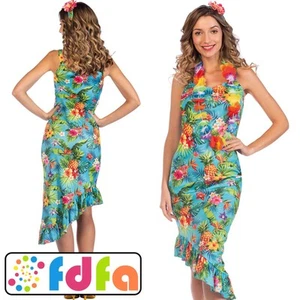 Amscan Blue Hawaii Dress Luau Party Adults Ladies Fancy Dress Costume - Picture 1 of 12
