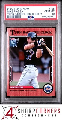 2022 TOPPS NOW TURN BACK THE CLOCK CHERRY #105 MIKE PIAZZA HOF #/7 POP 1 PSA 10 - Image 1 of 3