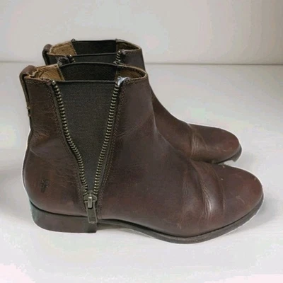 Frye Carly Casual Chelsea Ankle Boots Womens Size 7.5 B Cognac Brown Leather Zip - Image 1 of 4