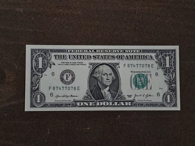 2021 $1 fancy serial number F87477078E bookends UNC ungraded uncertified - Image 1 of 2