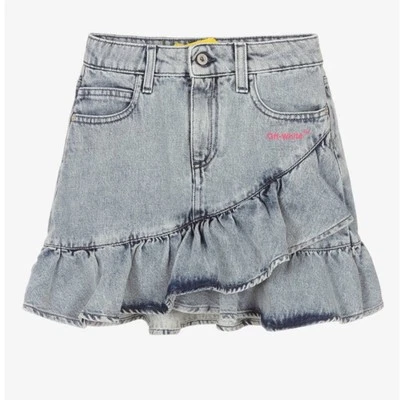 OFF-WHITE Virgil Dbloh teen girls diagonal denim blue ruffled skirt  12 - Image 1 of 4