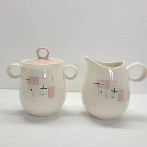 Vernonware Tickled Pink Sugar Bowl And Creamer Set MCM USA 50s Metlox Pottery - Picture 1 of 9