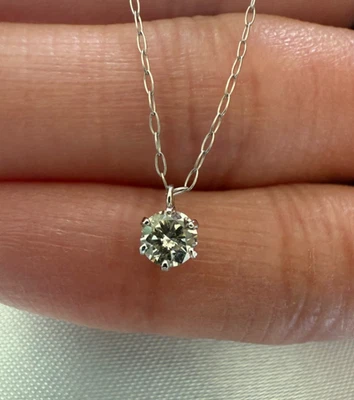 Dainty 0.2CT Natural Diamond Solitaire Pendant Necklace 16" Platinum PT 850/900 - Image 1 of 4