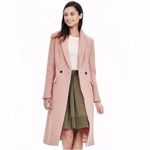 NUOVO cappotto lungo doppiopetto Banana Republic in lana rosa blush taglia large nuovo con etichette - Foto 1 di 7