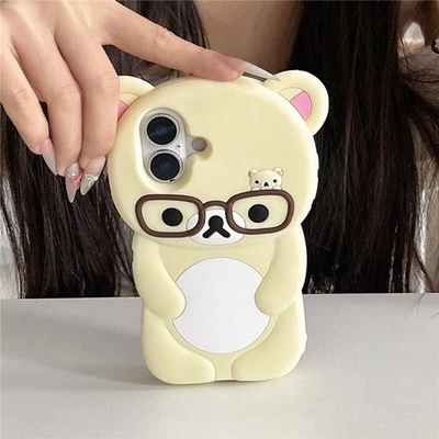 3D Cartoon Animal Bear Silicone Soft Case Cover for iPhone 16 15 14 13 Pro Max - Image 1 of 4