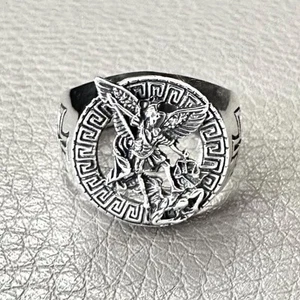 Handcrafted 925 Sterling Silver Saint Archangel Michael Apostle of Jesus Ring - Picture 1 of 5