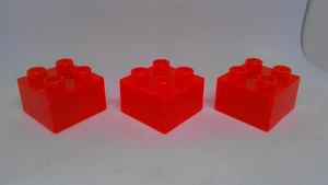 3X Lego Duplo Clear Translucent Neon Orange Red 2x2x1 Brick - Picture 1 of 2