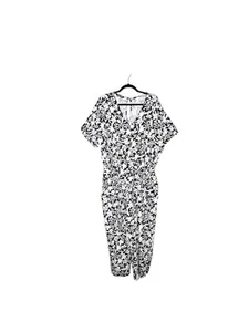 Lands’ End Tie Waist Floral Print Jumpsuit Black/White Size Large - Picture 1 of 5