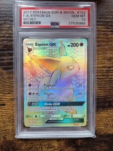 Pokemon English Espeon GX 152/149 Sun & Moon Base Secret Rare PSA 10 - Picture 1 of 2