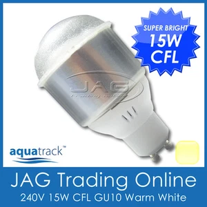 240V 15W CFL GU10 WARM WHITE GLOBE/ENERGY SAVING BULB - Downlight/Down Light WW - Picture 1 of 2