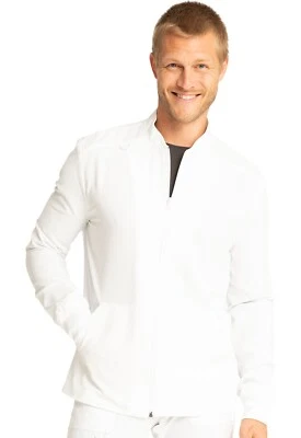 Cherokee Allura Scrubs Men's Zip Front Jacket CKA387 WHT White Free Ship - Image 1 of 4