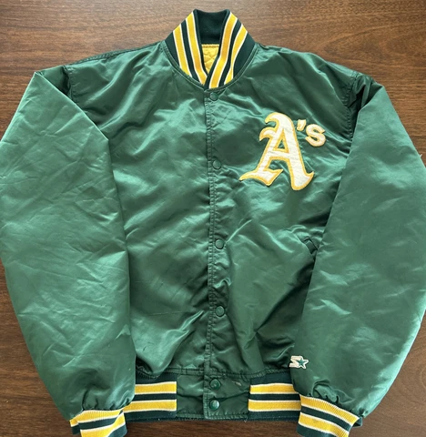 Vintage Baseball Starter Oakland Athletics A's Green Satin Bomber Jacket Large Cover