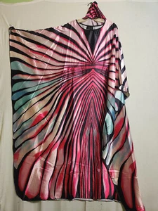 African Women Kaftan Caftan Long Dress Gown Zebra Print With Scarf  Free Size - Picture 1 of 20