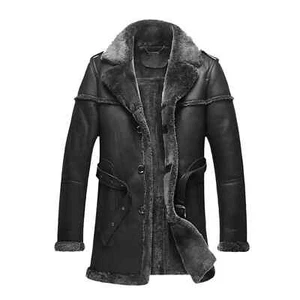 NEW MEN's RAF BOMBER REAL LEATHER ARMY JACKET SHEEPSKIN SHEARLING FUR STYLE COAT - Picture 1 of 4