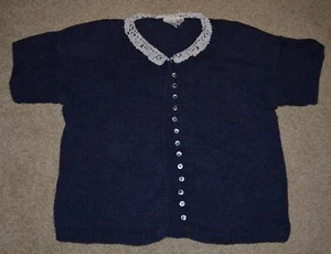 Women's Vintage Sweater J G Hook Large Purple Lace Collar Button Short Sleeve - Picture 1 of 5