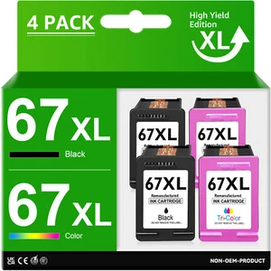 67XL Ink Cartridges for HP 67 XL Deskjet 2722e 2755e Envy 6055e 6075e Printer - Picture 1 of 13