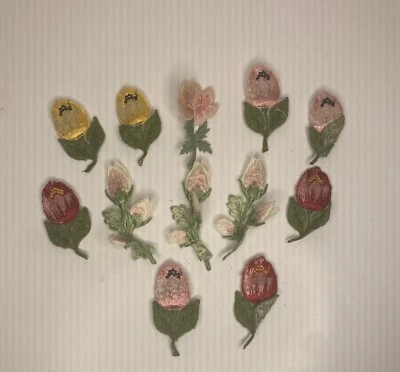 Vintage Sew On Embroidered Appliques Lot of 12 Roses Tulips - Image 1 of 4