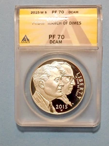 2015 W MARCH OF DIMES SILVER PROOF DOLLAR - GRADED PR 70 DCAM BY ANACS - 203 - Picture 1 of 4