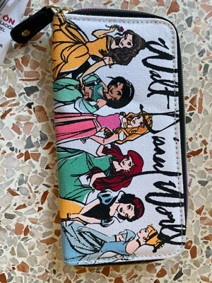 NWT Disney Princess Wallet Ariel Jasmine Belle Snow White Cinderella Aurora Foto 1 de 4
