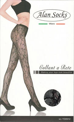 Collant a Rete Nero Finta Ricamata Sexy Erotico Calze per Donna Idea Regalo - Immagine 1 di 2
