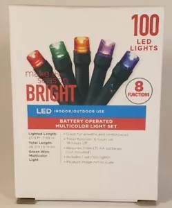 Christmas LED Lights 100 Count Multicolor Battery Operated 8 Functions - Picture 1 of 4