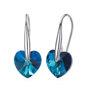 Silver 925 Heart Earrings Made with Crystal Sapphire from Swarovski(R) - Picture 1 of 4