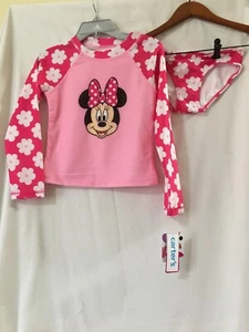 NWT Carter's Minnie Mouse Rash Guard Set Swimsuit 2pc Girls UPF 50+ SZ 10,12,14 - Picture 1 of 4