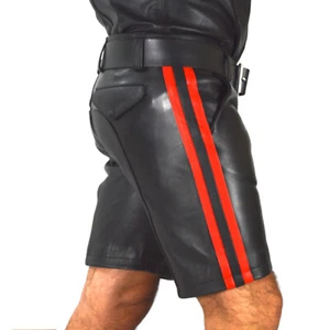 AW-541 Hochwertige lederhose Kneelang Ledershorts mit zwei streifen Leder Shorts - Picture 1 of 16