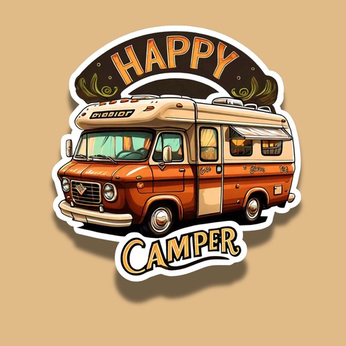 Happy Camper Camping Vintage Retro Camper 3" Vinyl Sticker | eBay
