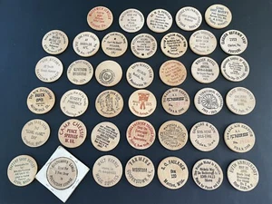 Vintage Collectible LOT of 40 Assorted Wooden Nickels Tuits & Souvenirs (L1) - Picture 1 of 10