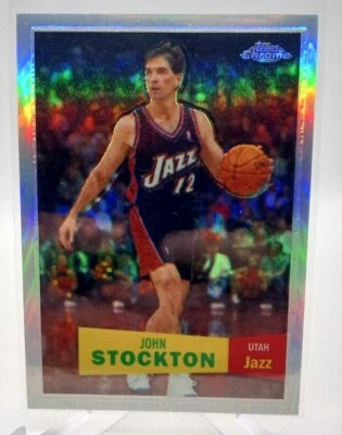 2007-08 Topps Chrome 1957 Variation Refractor 98 John Stockton /999 Jazz HOF - Image 1 of 2