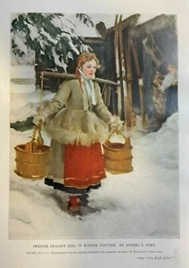 1918 Vintage Magazine Illustration Swedish Peasant Girl by Anders L. Zorn - Picture 1 of 1