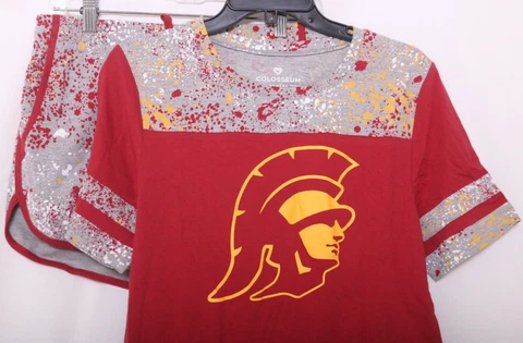 NEW USC Trojans Colosseum Red Short Sleeve and Short 2-Piece Set Womens M Cover